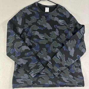 Reebok Camo Crewneck Sweatshirt Womens XL Black Gray Blue Athletic Pullover